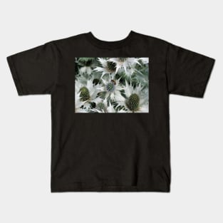 Eryngium giganteum 'Silver Ghost' giant sea holly and a bee Kids T-Shirt